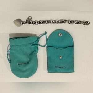 Tiffany & Co. Sterling Silver Bracelet Vintage 90s Y2K Suede Pouch & Snap Holder